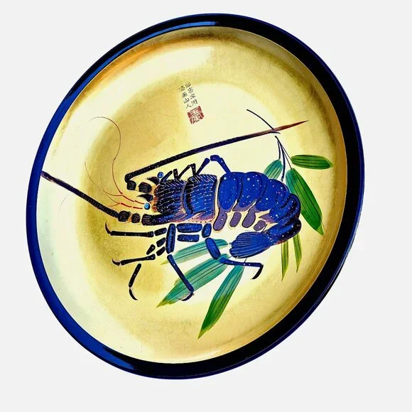 Vintage Japanese Ise-Ebi Lobster Gold Leaf Lacquer Platter 19" Signed - Picture 4 of 15
